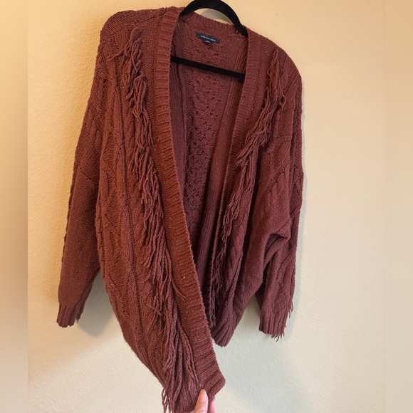 American Eagle cable knit fringe open front cardigan - Picture 3 of 5
